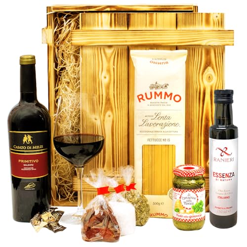 Italienisches Geschenkset „Verona“ | Geschenkkorb gefüllt mit Wein, italienischen Spezialitäten & edler Holzkiste | Präsentkorb für Frauen & Männer zum Geburtstag, Dankeschön von Geschenkbox - 24