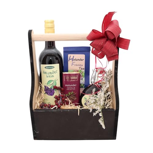 Holunderbusch Kiste | Geschenkkorb mit hochwertigen Delikatessen für Genesungswünsche | Präsentkorb zur Aufmunterung von Geschenkkorb-Laden.de