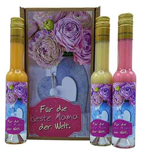 Geschenk Set "Für die beste Mama" Erdbeer Eierlikör Ananas Kokos Likör im Geschenkkarton von Geschmacksparadies