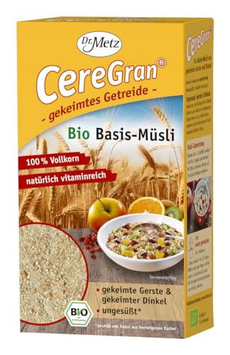 CereGran® - gekeimtes Bio Basis-Müsli, 500 g • 100% gekeimtes Getreide • mit Gerste und Dinkel aus biologischer Landwirtschaft • natürlich aromatisch von Dr. Metz