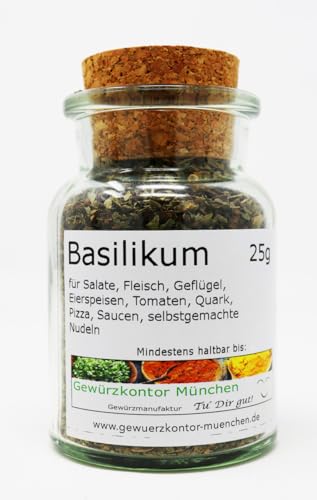 Basilikum schonend getrocknet, gerebelt 25g im Glas von Gewürzkontor München Tu´ Dir gut!