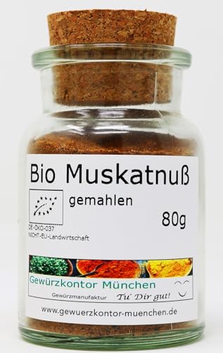 Bio Muskat gemahlen, Muskatnuss gemahlen 80g Glas Gewürzkontor München von Gewürzkontor München Tu´ Dir gut!