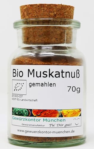 Bio Muskat gemahlen, Muskatnuss gemahlen 80g Glas Gewürzkontor München von Gewürzkontor München Tu´ Dir gut!