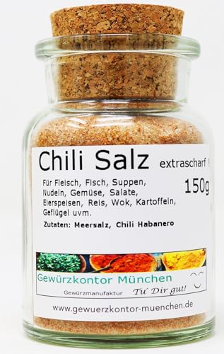 Chili Salz Extrascharf mit Chili Habanero 150g Glas Gewürzkontor München von Gewürzkontor München Tu´ Dir gut!