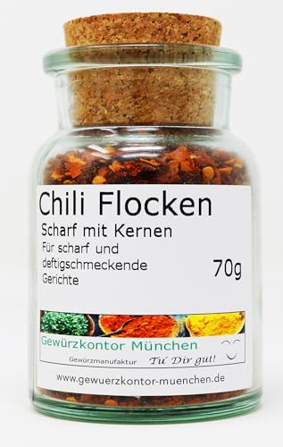 Chiliflocken scharf mit Kernen, Chili geschrotet 70g Glas Gewürzkontor München von Gewürzkontor München Tu´ Dir gut!