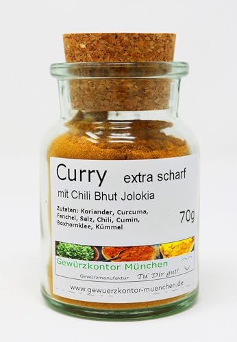 Curry extrascharf 70g im Glas mit Chili Bhut Jolokia Gewürzkontor München von Gewürzkontor München Tu´ Dir gut!