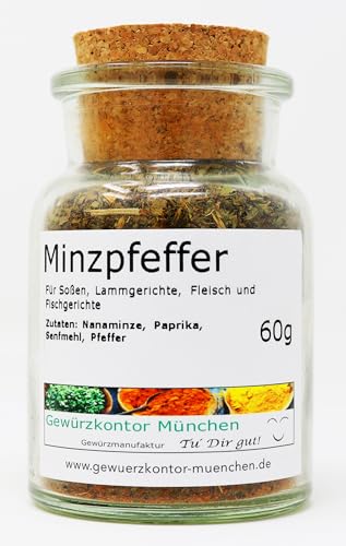 Minzpfeffer Gewürzmischung - 60g im Glas | Nanaminze, Paprika, Senfmehl & Pfeffer | Ideal für Lamm, Fisch und Salate Gewürzkontor München Minzpfeffer Gewürzmischung - 60g im Glas | Nanaminze, Paprika, Senfmehl & Pfeffer | Ideal für Lamm, Fisch und Salate Gewürzkontor München von Gewürzkontor München Tu´ Dir gut!