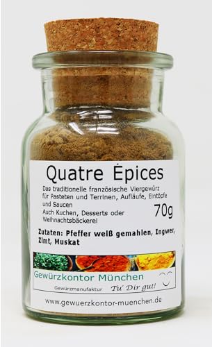 Quatre Épices Gewürzmischung, Vier-Gewürzmischung 70g Glas Gewürzkontor München von Gewürzkontor München Tu´ Dir gut!