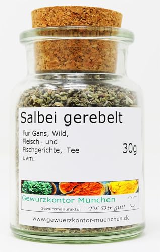 Salbeiblätter gerebelt 30g im Glas | Aromatische Gewürzmischung für Fleisch, Fisch, Wild, Pasta, Pizza & mehr | Naturreine Qualität | Perfekt für Kräutersaucen, Marinaden, Salate Gewürzkontor München Salbeiblätter gerebelt 30g im Glas | Aromatische Gewürzmischung für Fleisch, Fisch, Wild, Pasta, Pizza & mehr | Naturreine Qualität | Perfekt für Kräutersaucen, Marinaden, Salate Gewürzkontor München von Gewürzkontor München Tu´ Dir gut!