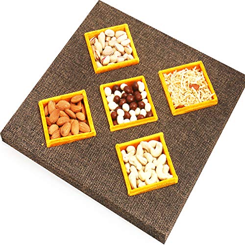 Diwali Gifts -Diwali Hampers Jute 5 Part Part Assorted Dryfruits, Nutties and Namkeen Tray Diwali Gifts -Diwali Hampers Jute 5 Part Part Assorted Dryfruits, Nutties and Namkeen Tray von Ghasitaram Gifts