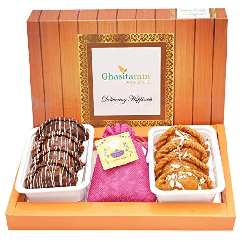 Ghasitaram Gift Holi Sweets, Holi Gifts- Assorted Box of Gujiyas, Chocolate Gujiyas and Thandai |Gift for Diwali,Holi,Rakhi,Valentine,Christmas,Birthday,Anniversary,Her,Him| von Ghasitaram Gifts