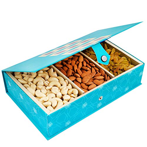 Ghasitaram Gifts Diwali Gifts Blue Rectangular Box of Cashews, Almonds and Raisins 600 GMS von Ghasitaram Gifts