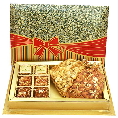 Ghasitaram Gifts Diwali Gifts Diwali Chocolates - 6 Pcs Assorted Choco Dryfruit Bites ,Almonds, Cashews Pouches in Fancy Gift Box von Ghasitaram Gifts