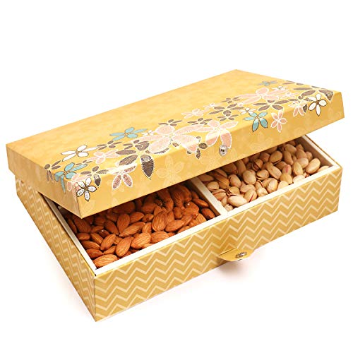 Ghasitaram Gifts Diwali Gifts Diwali Chocolates - Gold 4 Print Hamper Box with Almonds, Pistachios, Namkeen and English Brittles Chocolates 1000 GMS von Ghasitaram Gifts