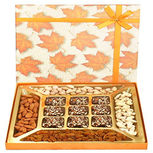 Ghasitaram Gifts Diwali Gifts Diwali Chocolates - Orange Print Dryfruits and 9 pcs English Brittle Chocolate Box von Ghasitaram Gifts