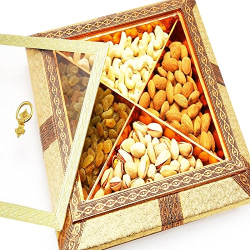 Ghasitaram Gifts Diwali Gifts Diwali Dry fruits - Big Copper Minakari Dryfruit Tray B-35 von Ghasitaram Gifts