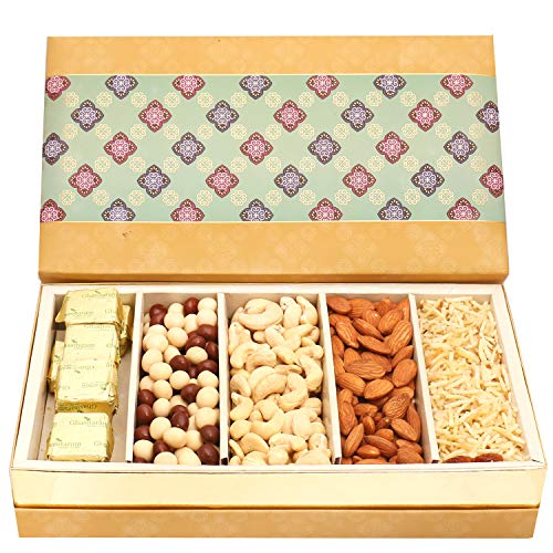 Ghasitaram Gifts Diwali Gifts Diwali Dryfruit - 5 Part Print Almonds, Cashews, Nutties, Namkeen and Chocolate Box von Ghasitaram Gifts