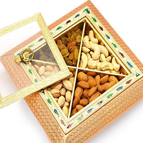 Ghasitaram Gifts Diwali Gifts Diwali Dryfruit - Copper Gold Minakari Window Box B-50 von Ghasitaram Gifts