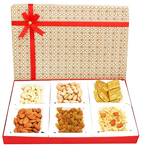 Ghasitaram Gifts Diwali Gifts Diwali Dryfruits - Beige 6 Part Chocolate, Namkeen, Dryfruits Box von Ghasitaram Gifts