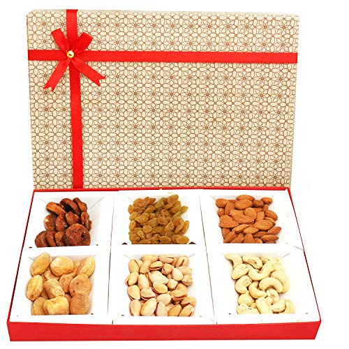 Ghasitaram Gifts Diwali Gifts Diwali Dryfruits - Beige 6 Part Dryfruit Box von Ghasitaram Gifts