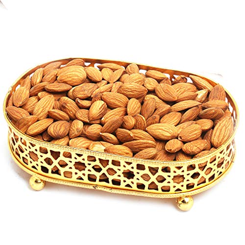 Ghasitaram Gifts Diwali Gifts Diwali Dryfruits - Golden Small Metal Tray Filled with Almonds von Ghasitaram Gifts