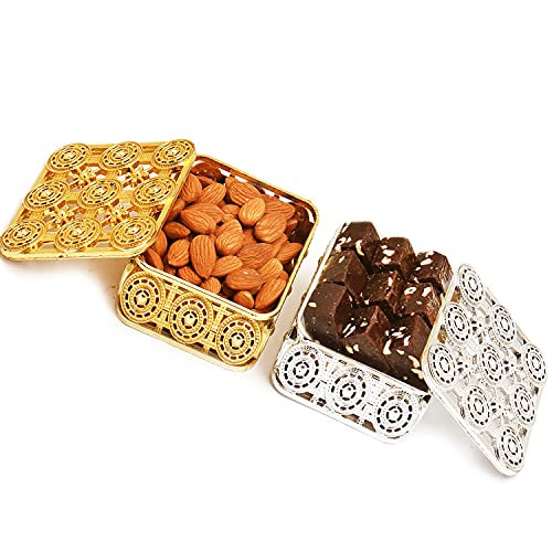 Ghasitaram Gifts Diwali Gifts Diwali Dryfruits - Silver and Gold Almonds and Chewy Choco Fudge Boxes von Ghasitaram Gifts