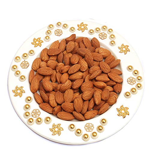 Ghasitaram Gifts Diwali Gifts Diwali Dryfruits - White Metal Almond Thali von Ghasitaram Gifts