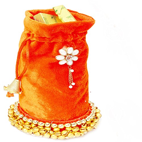 Ghasitaram Gifts Diwali Gifts Diwali Sugarfree Chocolates - Diwali Gifts Orange Velvet Sugafree Chocolate Potli von Ghasitaram Gifts