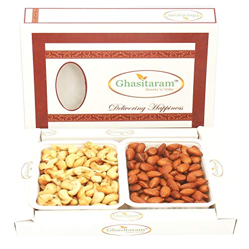 Ghasitaram Gifts Diwali Gifts Dry Fruit - Salted Cashews and Salted Almonds in White Box von Ghasitaram Gifts