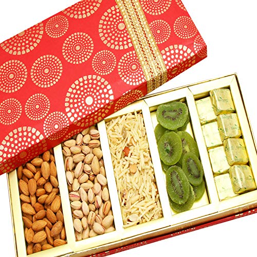 Ghasitaram Gifts Diwali Gifts Dry Fruits Hamper -Satin 5 Part Hamper Box von Ghasitaram Gifts