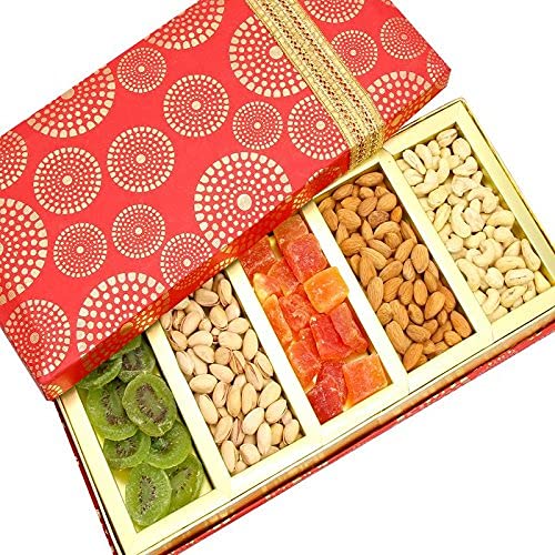 Ghasitaram Gifts Diwali Gifts Dryfruits - Satin 5 Part Assorted Dryfruit Box von Ghasitaram Gifts