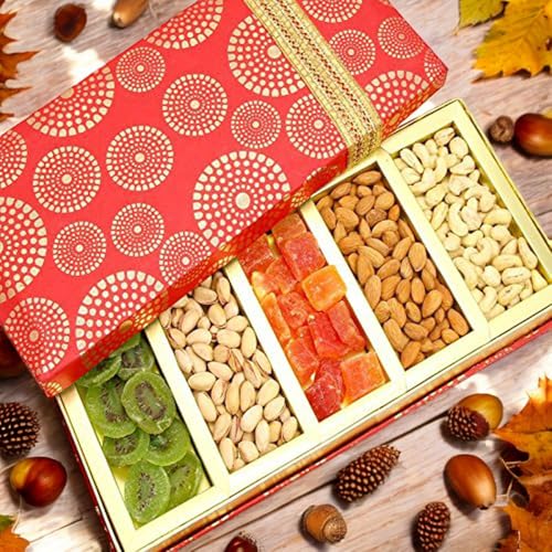 Ghasitaram Gifts Diwali Gifts Dryfruits - Satin 5 Part Assorted Dryfruit Box von Ghasitaram Gifts