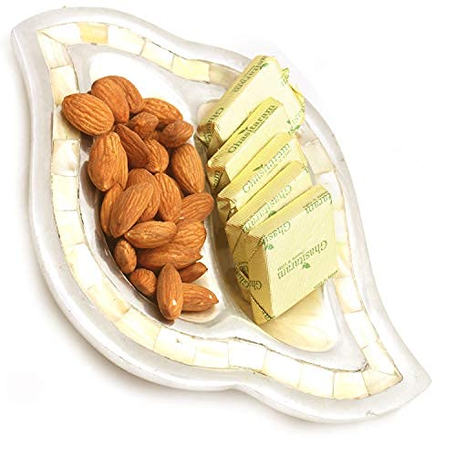 Ghasitaram Gifts Diwali Gifts Hamper - Silver 2 Part Chocolate and Almonds Tray von Ghasitaram Gifts
