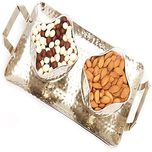 Ghasitaram Gifts Diwali Gifts Hamper - Silver Aluminium Nutties and Almonds Tray von Ghasitaram Gifts