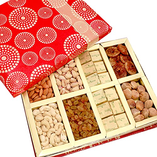Ghasitaram Gifts Diwali Gifts Satin 8 Part Dry Fruit and Chocolate Box Hamper von Ghasitaram Gifts