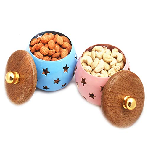 Ghasitaram Gifts Diwali Gifts - Set of 2 Almonds and Cashews Metal Jars von Ghasitaram Gifts