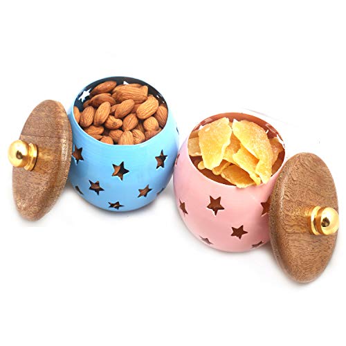 Ghasitaram Gifts Diwali Gifts - Set of 2 Almonds and Dried Mango Metal Jars von Ghasitaram Gifts