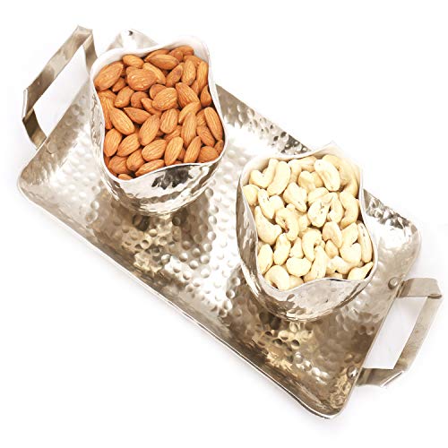 Ghasitaram Gifts Diwali Gifts - Silver Aluminium Almonds and Cashews Tray von Ghasitaram Gifts