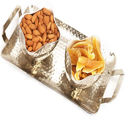 Ghasitaram Gifts Diwali Gifts - Silver Aluminium Almonds and Dried Mango Tray von Ghasitaram Gifts