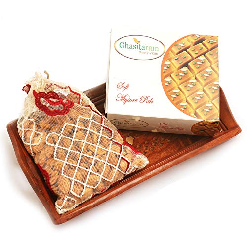 Ghasitaram Gifts Diwali Gifts Small Wooden Serving Tray with Soft Mysore Pak, and Almonds Ghasitaram Gifts Diwali Gifts Small Wooden Serving Tray with Soft Mysore Pak, and Almonds von Ghasitaram Gifts