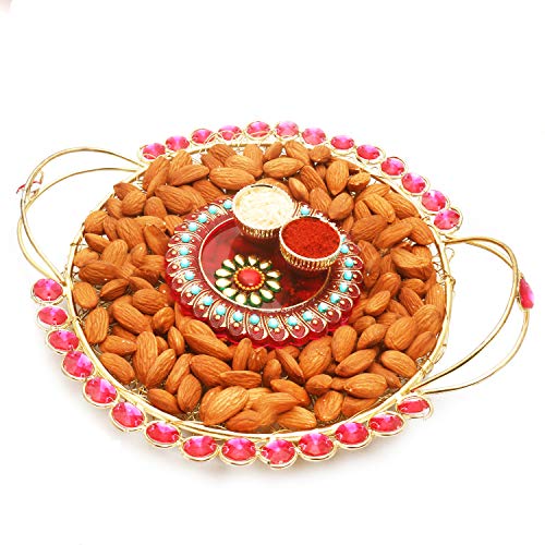 Ghasitaram Gifts Diwali Hampers - Diwali Hampers Golden Mesh Almond Tray with Mini Pooja Thali von Ghasitaram Gifts