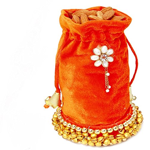Ghasitaram Gifts Gifts Dryfruits - Orange Velvet Almond Potli von Ghasitaram Gifts