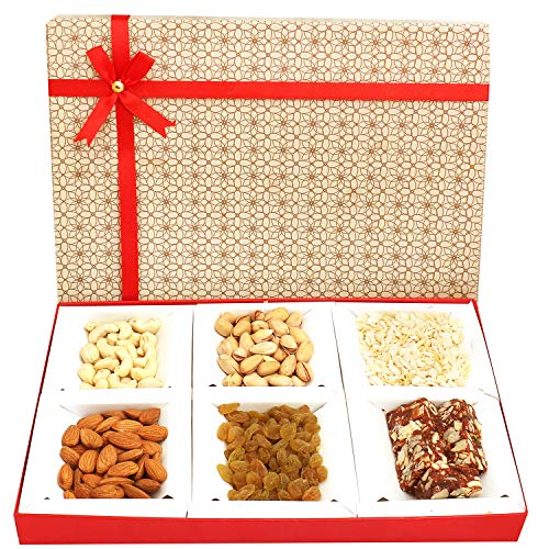 Ghasitaram Gifts Indian Sweets Diwali Gifts Beige 6 Part Sugarfree Bites, Diet Chiwda, Dryfruits Box von Ghasitaram Gifts