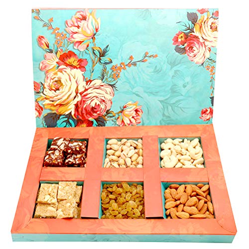 Ghasitaram Gifts Indian Sweets - Diwali Gifts - Diwali Hampers Floral Hamper Box with Sugarfree Dates and Figs Bites, Granola Bites and Dryfruits von Ghasitaram Gifts
