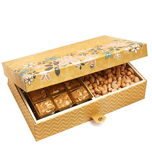 Ghasitaram Gifts Indian Sweets - Diwali Gifts - Diwali Hampers Gold 4 Print 12 Pcs Granola Bites,Almonds and Pistachios Hamper Box von Ghasitaram Gifts