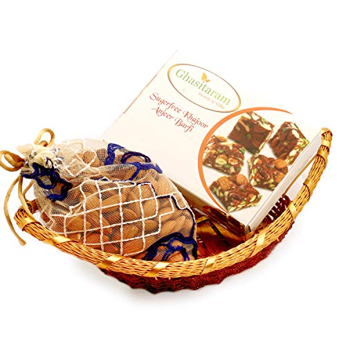 Ghasitaram Gifts Indian Sweets - Diwali Gifts Healthy Hampers - Boat Basket with Sugarfree Mix and Almonds Pouch von Ghasitaram Gifts