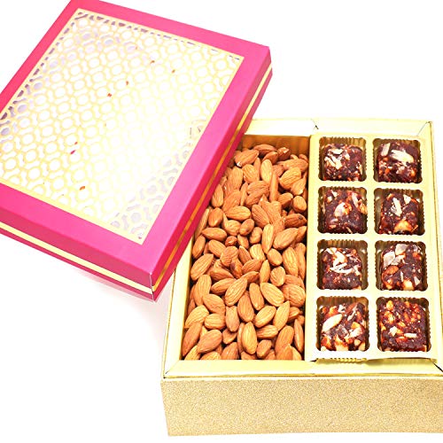 Ghasitaram Gifts Indian Sweets - Diwali Gifts Sugarfree Sweets- Carving Box with Sugarfree Dates and Figs Bites and Almonds von Ghasitaram Gifts
