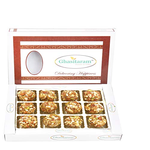 Ghasitaram Gifts Indian Sweets - Diwali Gifts Sweets- Ghasitaram's Roasted Dryfruit Laddoo in White Box von Ghasitaram Gifts