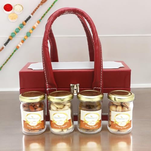 Ghasitaram Gifts Rakhi Gifts for Brothers Apex Wooden Box of 4 Dryfruits Jars with 2 Green Beads Rakhis Ghasitaram Gifts Rakhi Gifts for Brothers Apex Wooden Box of 4 Dryfruits Jars with 2 Green Beads Rakhis von Ghasitaram Gifts
