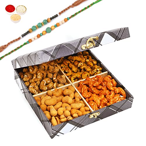 Ghasitaram Gifts Rakhi Gifts for Brothers Cross Check Wooden Dryfruits Box with Assorted Cashews with 2 Green Beads Rakhis Ghasitaram Gifts Rakhi Gifts for Brothers Cross Check Wooden Dryfruits Box with Assorted Cashews with 2 Green Beads Rakhis von Ghasitaram Gifts